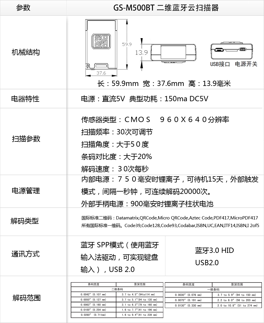 GS-M510BT-HIS 二維藍(lán)牙條碼掃描器-醫(yī)療服務(wù)專(zhuān)版